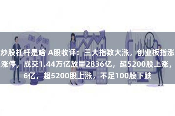 炒股杠杆是啥 A股收评：三大指数大涨，创业板指涨10%！券商龙头涨停，成交1.44万亿放量2836亿，超5200股上涨，不足100股下跌